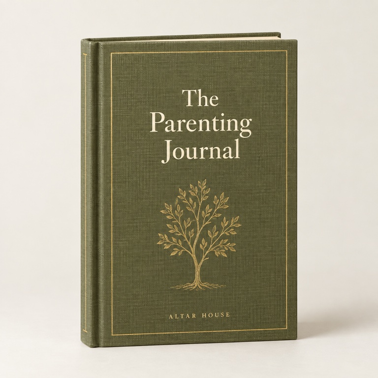 The Parenting Journal, an Altar House clothbound journal mockup.